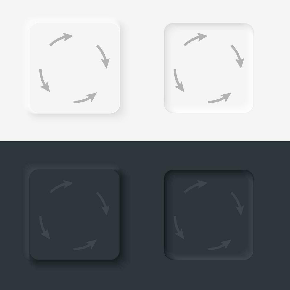 Arrow vector icon, Neumorphic style arrow button vector icon on black and white background set