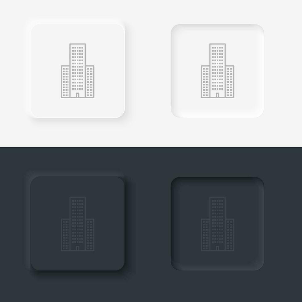 Building outline icon. Neumorphic style button vector iconon black and white background set