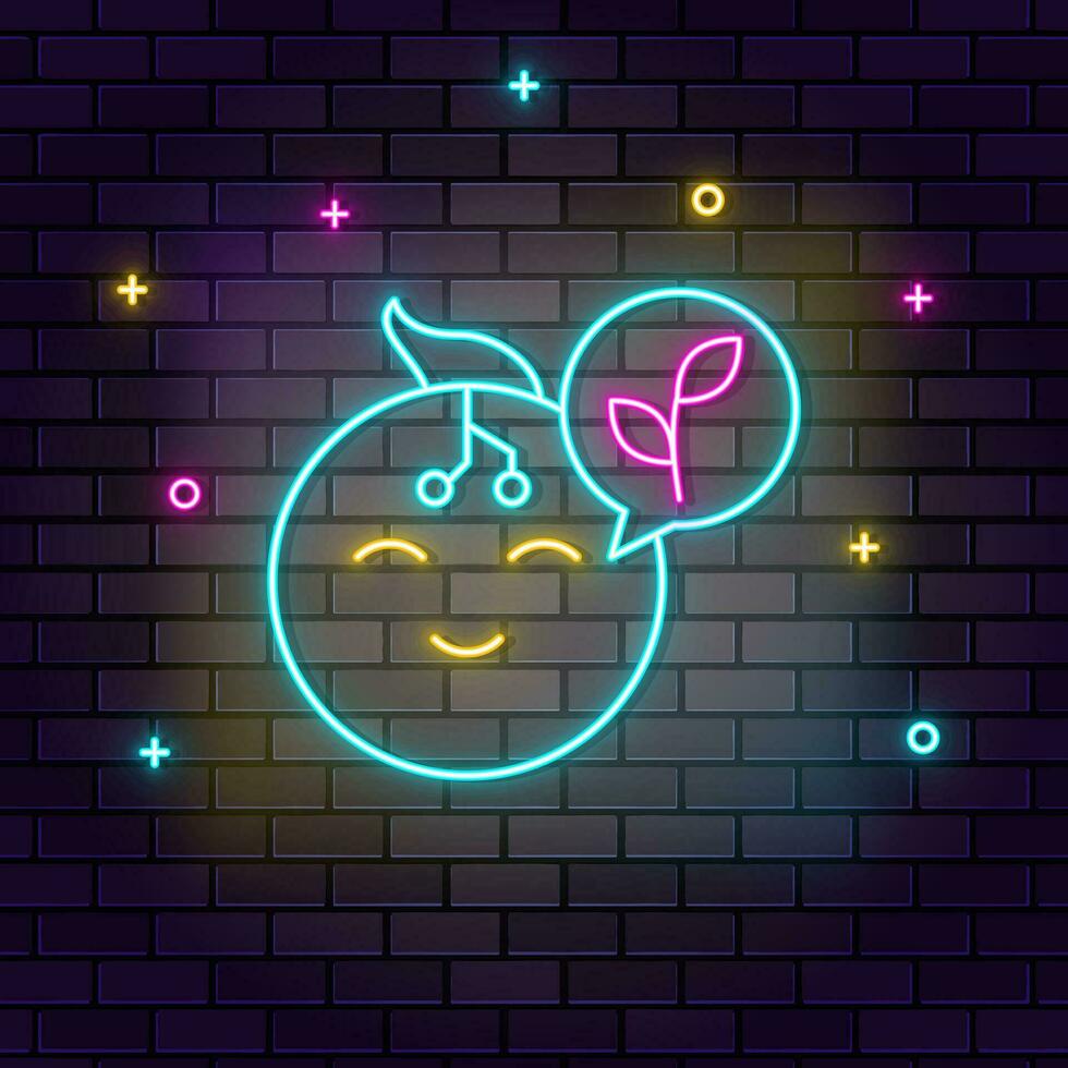 Robot, baby, intelligence icon , neon on wall. Dark background brick wall neon icon. vector