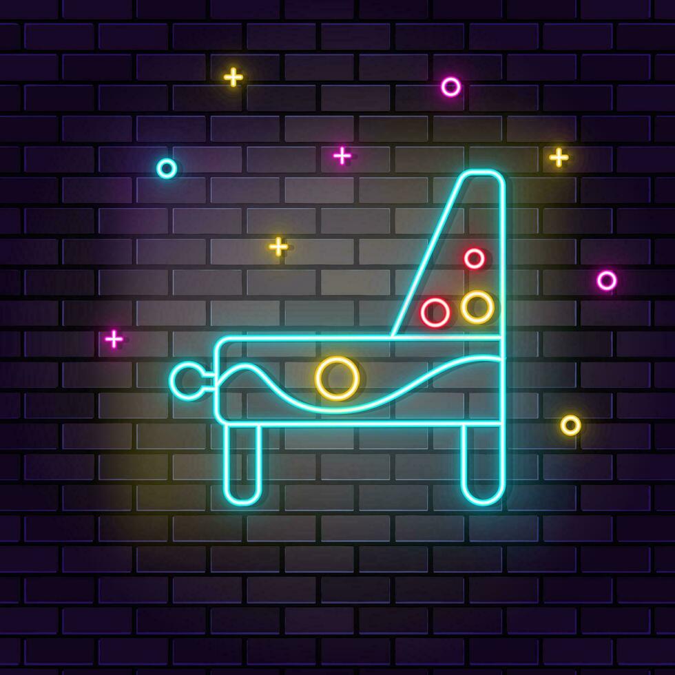 Pinball game arcade retro neon on wall. Dark background brick wall neon icon. vector