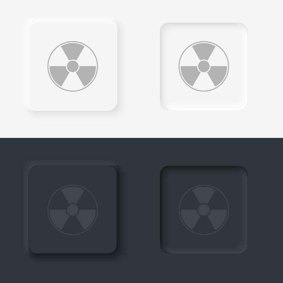 Radiation, danger, sign, neomorphism style, vector icon with button. On black and white background
