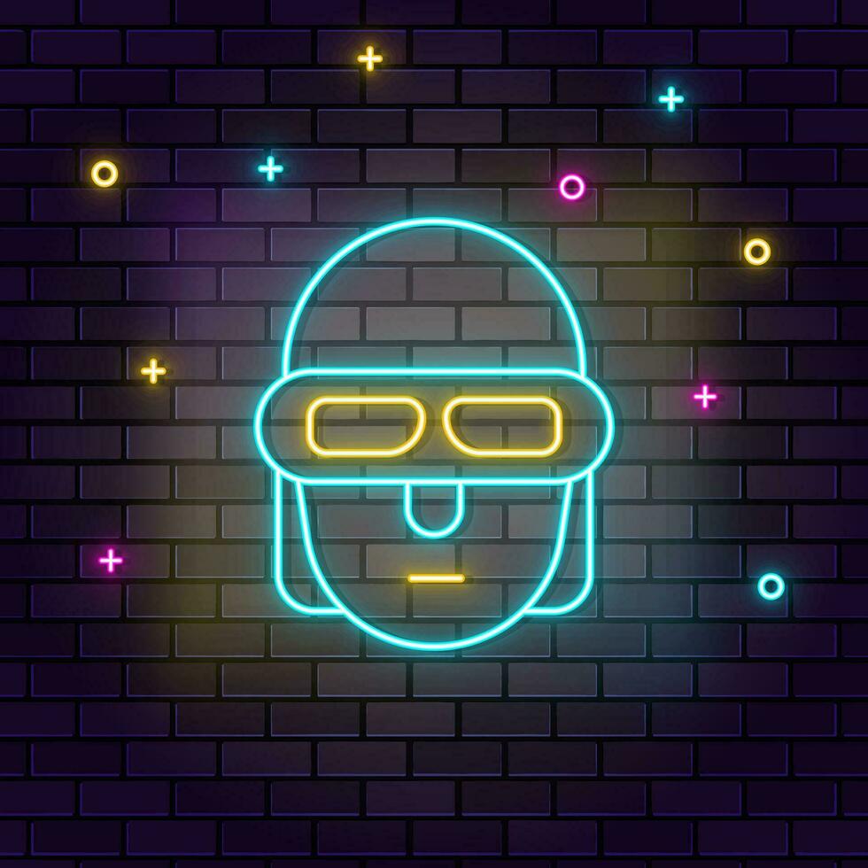 Terminator, smart icon , neon on wall. Dark background brick wall neon icon. vector