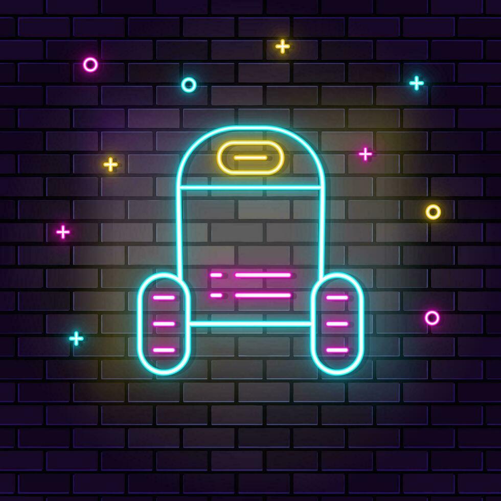 Robot, car icon , neon on wall. Dark background brick wall neon icon. vector