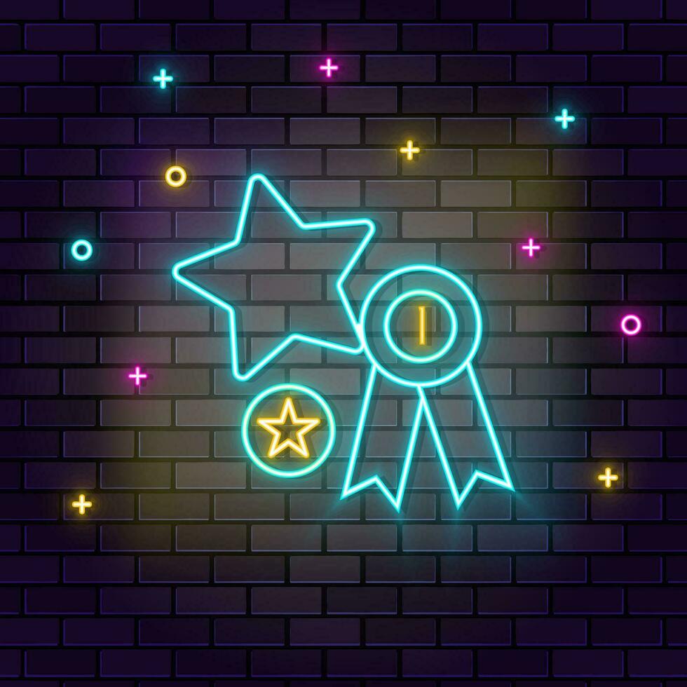 Certification winner favorite neon on wall. Dark background brick wall neon icon. vector