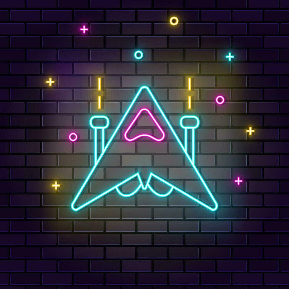 Rocked ship spacecraft retro neon on wall. Dark background brick wall neon icon. vector