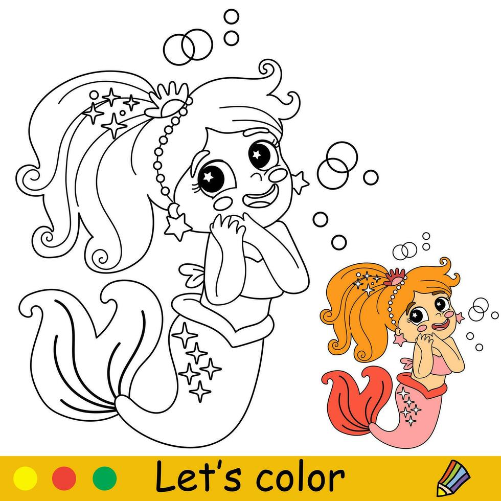 niños colorante soñador linda sirena vector ilustración