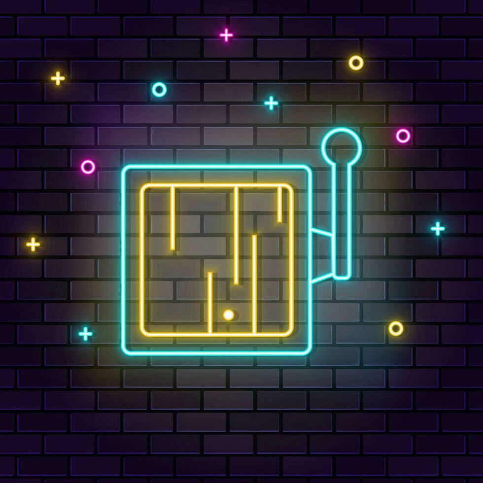 Game console retro arcade neon on wall. Dark background brick wall neon icon. vector