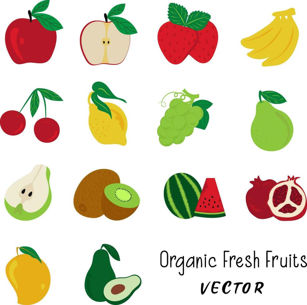 Free Hand drawn Fresh Organic Fruits Vector Graphics Collection For Banner and Marketing.