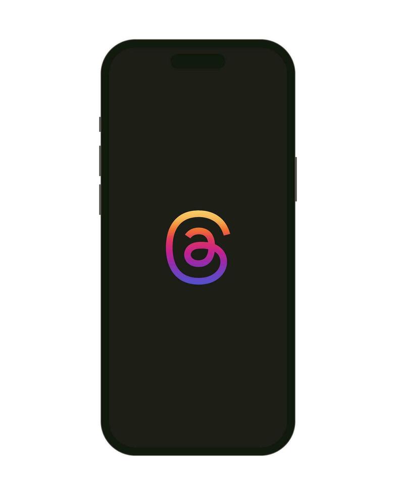 Threads app logo seen on screen isolated smartphone. Instagram Threads is a micro blogging platform, developed by Facebook Meta. New social network application on Iphone vector