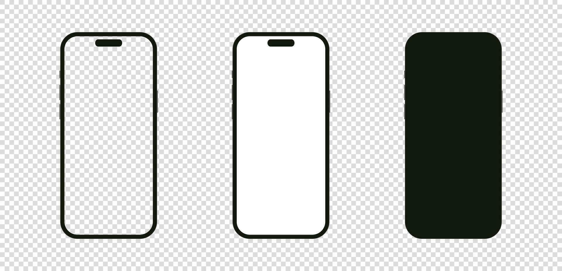 Bosquejo nuevo Generacion teléfono. conjunto de iphone 15 Pro max vector ilustración. blanco pantalla con transparente antecedentes y recorte camino aislado para infografía, diseño aplicación