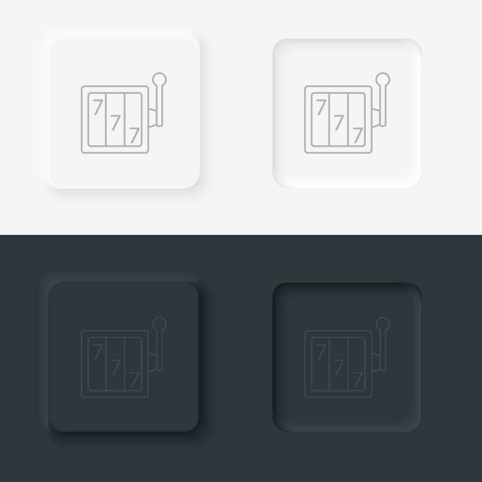 Casino gambling jackpot machine arcade. Neumorphic style button line icon. vector