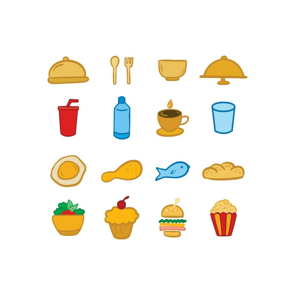conjunto de comida y bebida icono vector dibujo