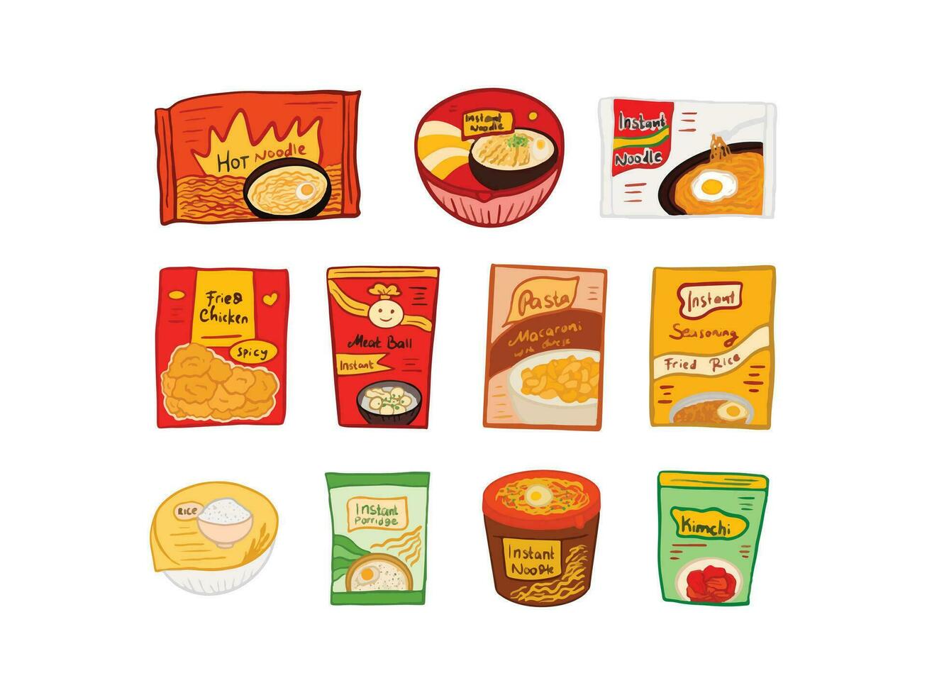 Set of Instant Food Vector Drawing