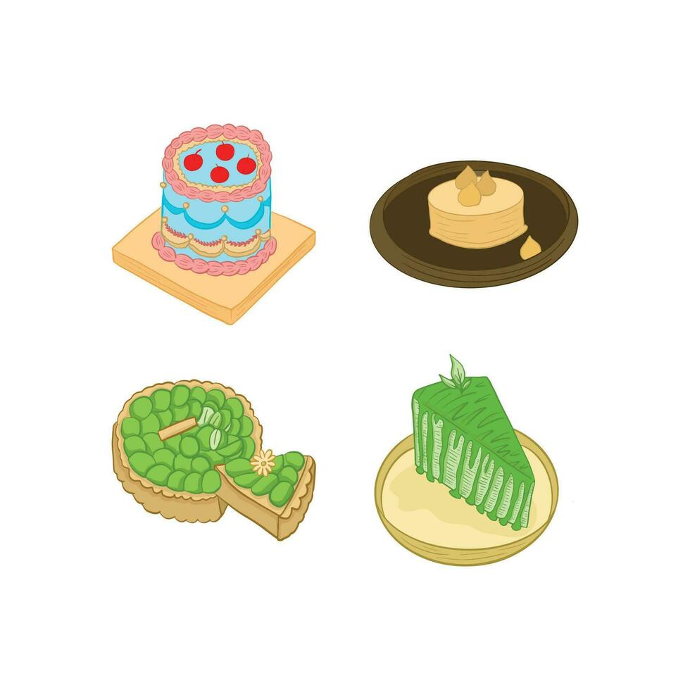 Set of delicious cake for bakery shop vector