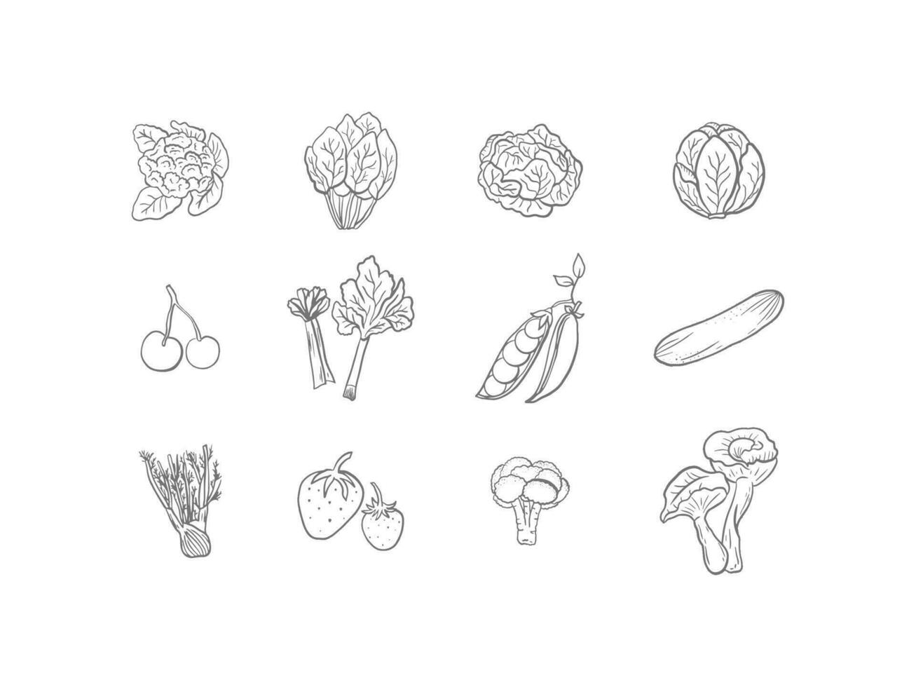 frutas y vegetales conjunto vector ilustración para comida industria