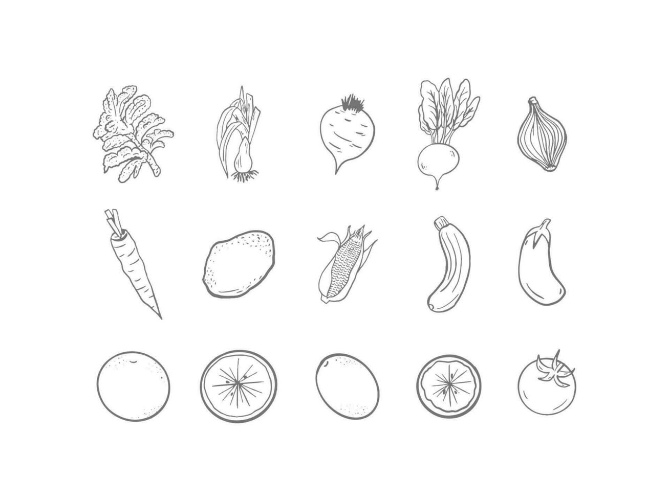 Fruits and Vegetables set Vector Illustration for Food Industry
