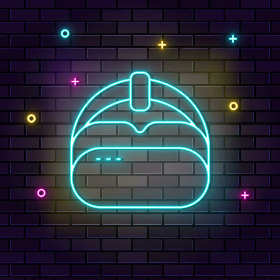 virtual reality headset, neon on wall. Dark background brick wall neon icon. vector