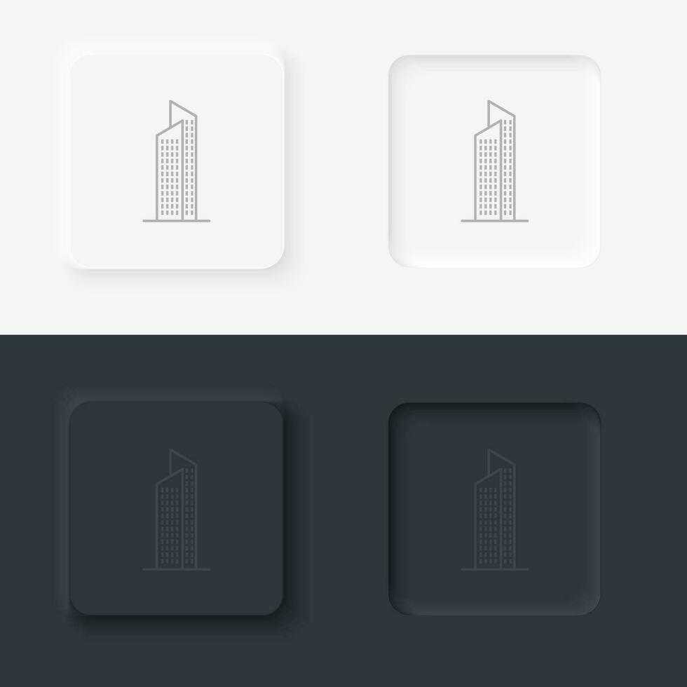 edificio contorno icono. neumorfo estilo botón vector icono negro y blanco antecedentes conjunto