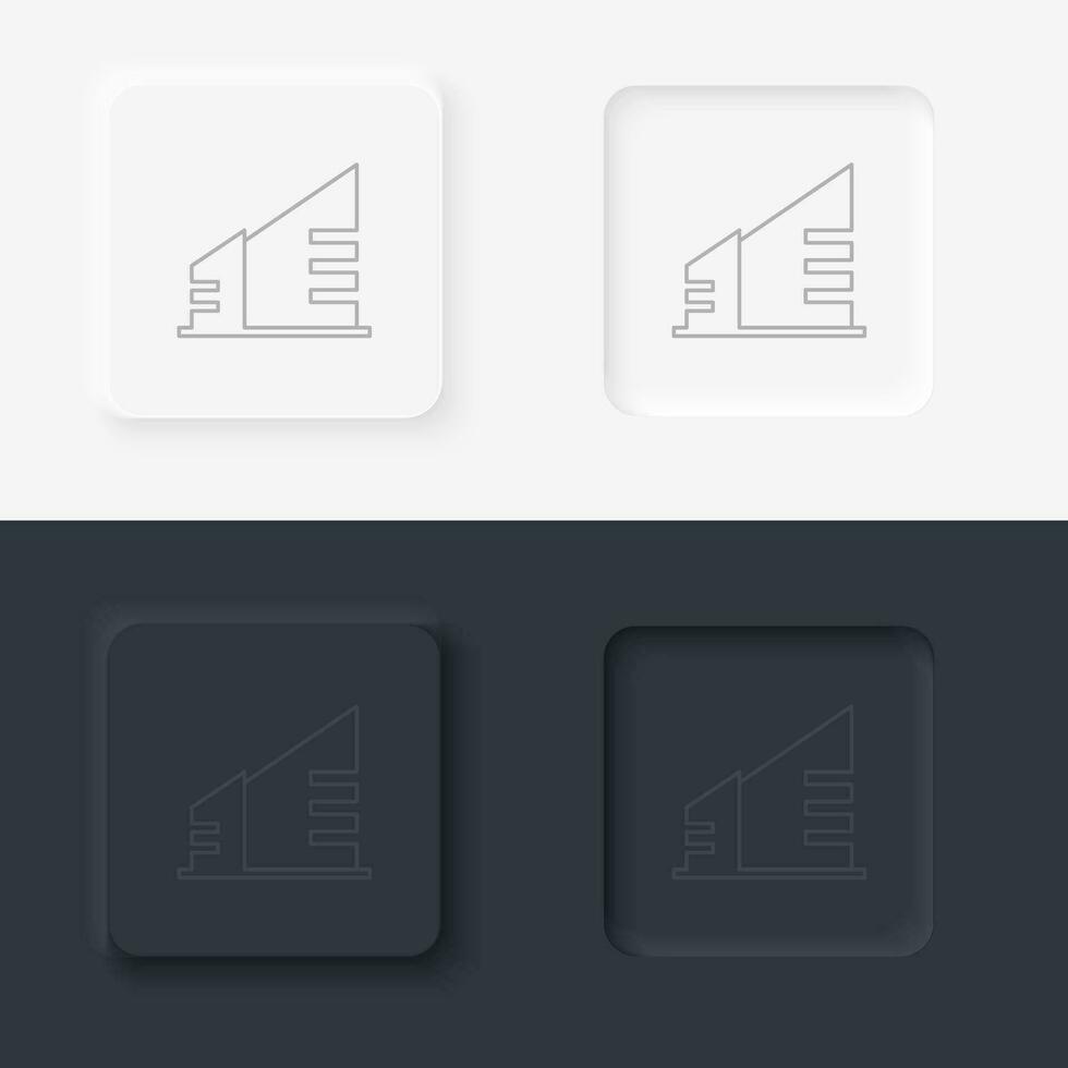 Building home outline icon. Neumorphic style button vector iconon black and white background set