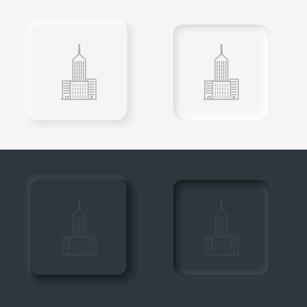 Building outline icon. Neumorphic style button vector iconon black and white background set