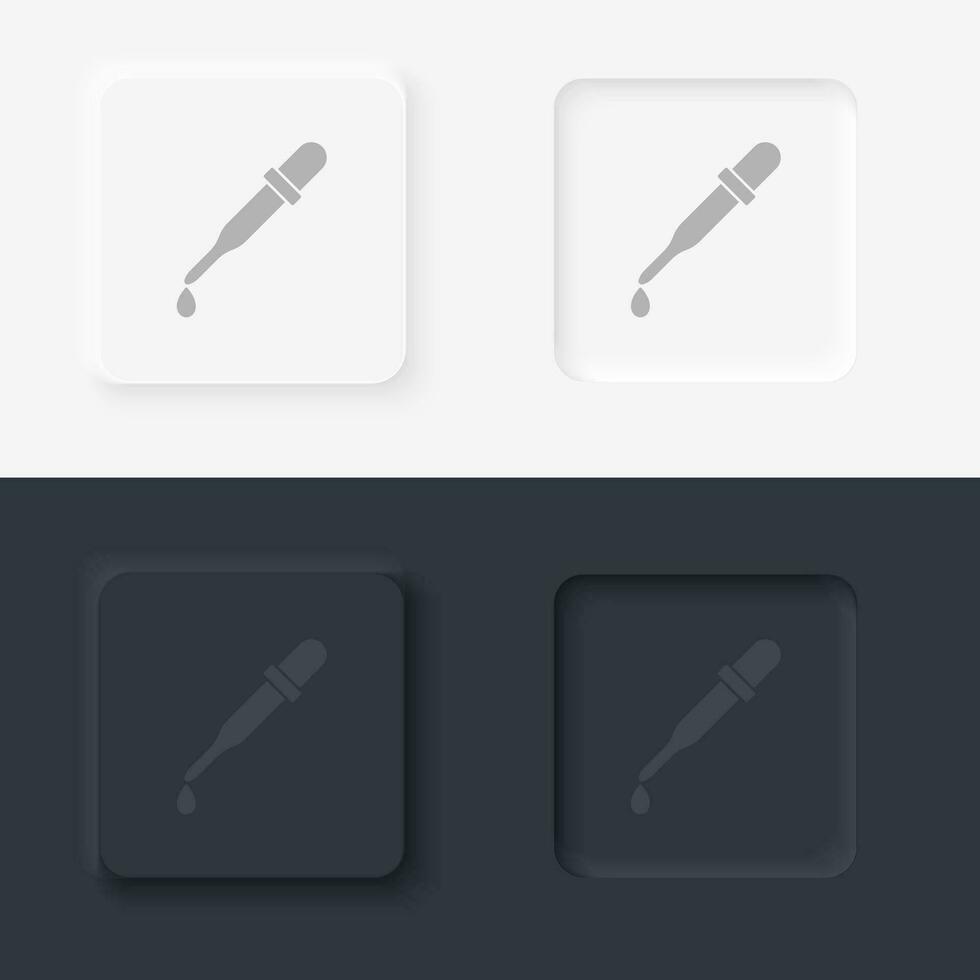 Dropper, neomorphism style, vector icon with button. On black and white background