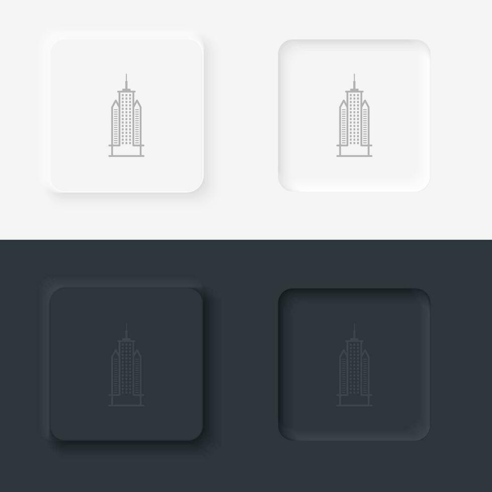 Building outline icon. Neumorphic style button vector iconon black and white background set