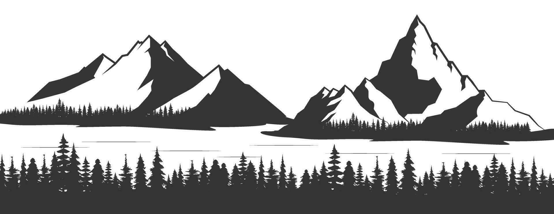 Mountain Forest Tree Landscape Silhouette Vector. vector