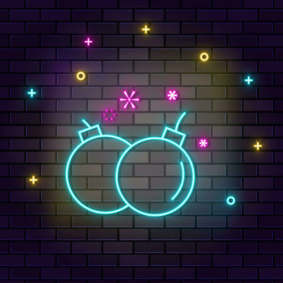 Bomb weapons detonation retro arcade neon on wall. Dark background brick wall neon icon. vector