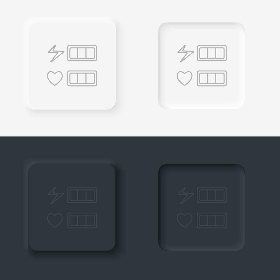 Life bar hearts retro style. Neumorphic style button line icon. vector