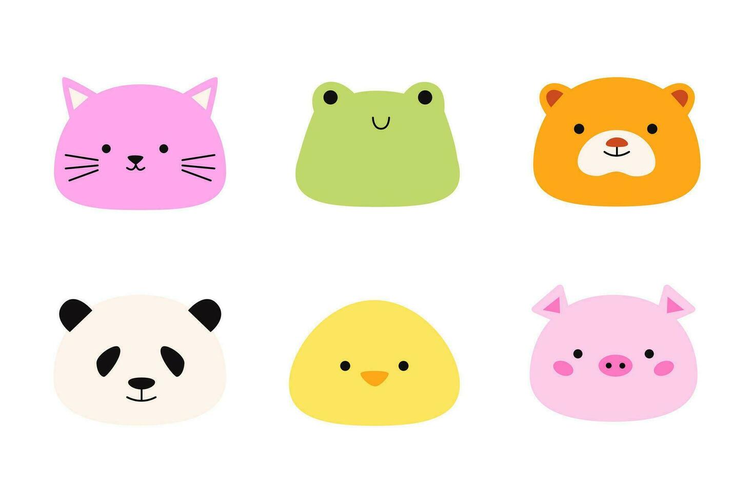 conjunto linda animal mochi gato, rana, oso, panda, Pato y cerdo dibujos animados caracteres. japonés dulces y postres kawaii impresión. aislado en blanco antecedentes. vector ilustración.