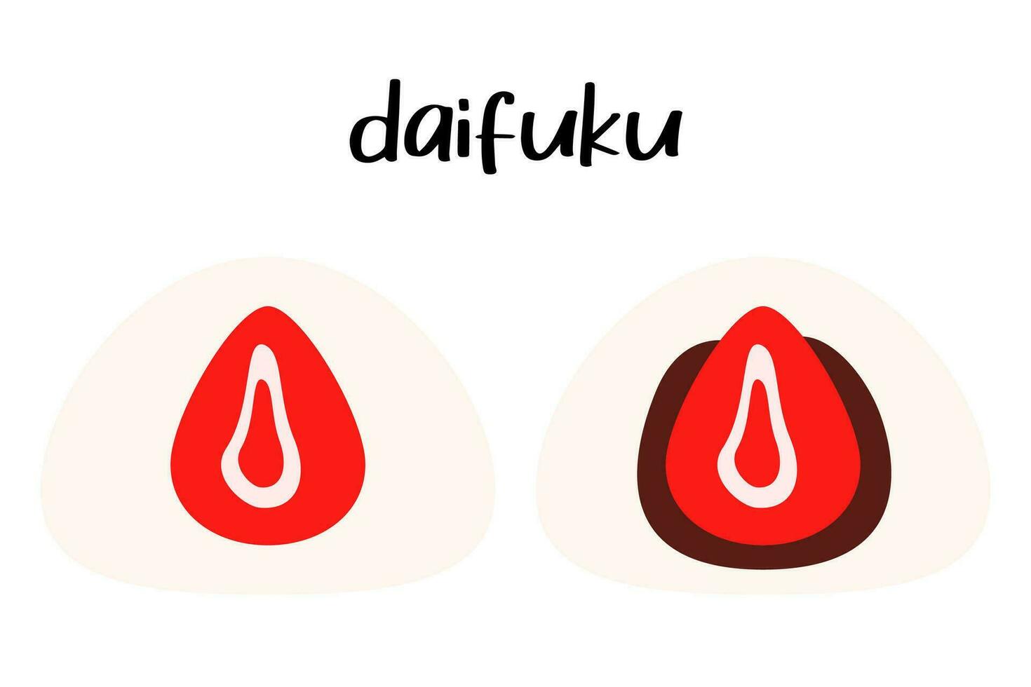 fresa daifuku. japonés postres Japón y asiático alimento. redondo mochi rojo frijol o chocolate. vector plano aislado ilustración.
