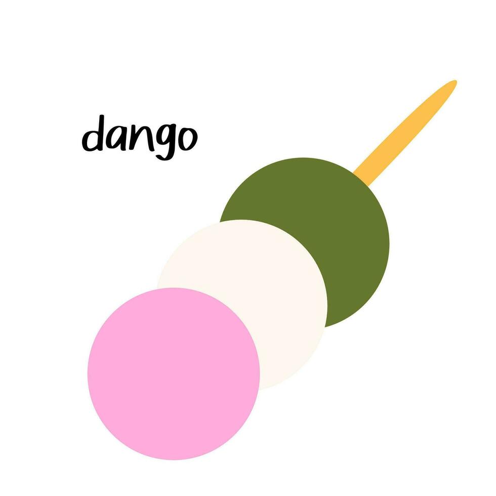 japonés dango postre con 3 diferente colores. asiático comida en plano estilo. vector aislado ilustración en blanco antecedentes.