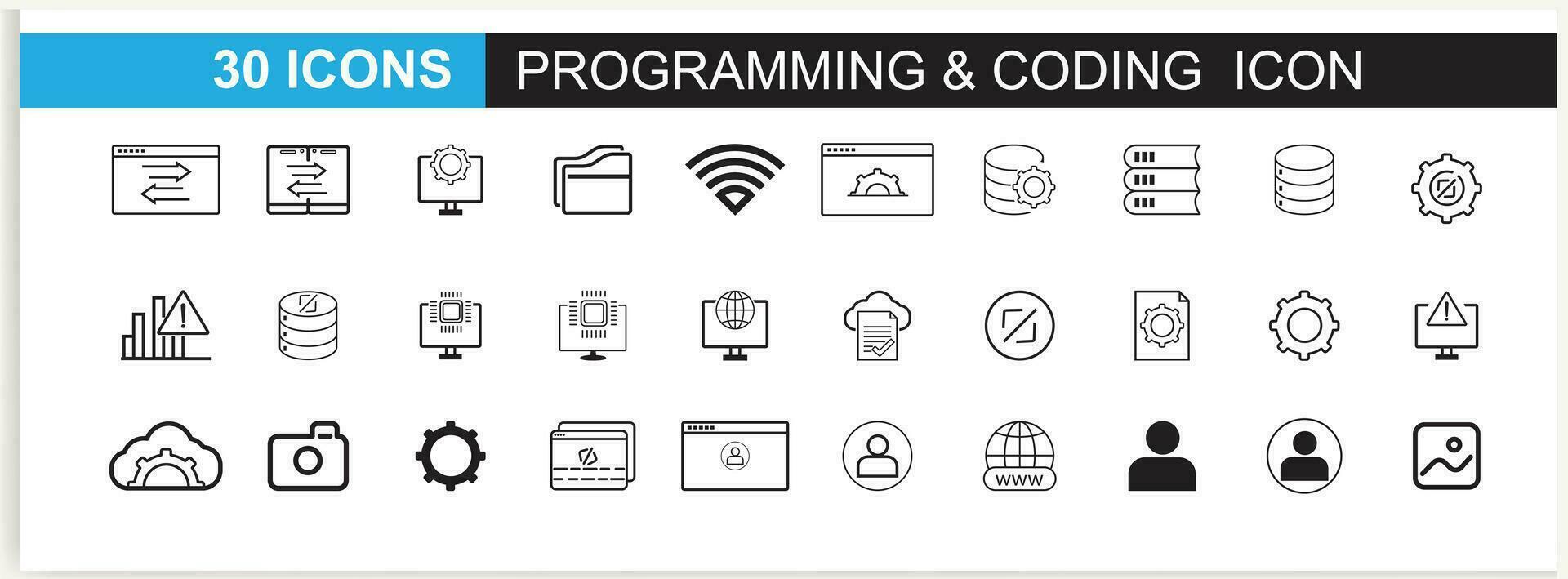 desarrollador icono colocar. incluido el íconos como código, programador codificación, móvil aplicación, API, nodo conectar, fluir, lógica, y web descifrador vector. vector