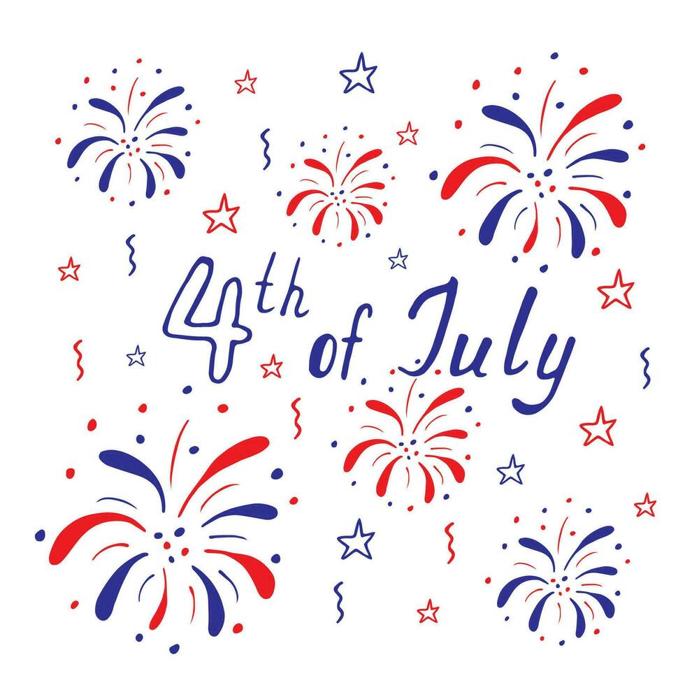 4to de julio americano independencia día. contento independencia día. antecedentes de Fuegos artificiales en azul y rojo colores vector