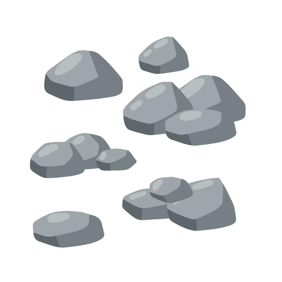 conjunto de piedras gris guijarro. elemento de naturaleza y montañas. artículos para decoración y antecedentes. plano dibujos animados vector