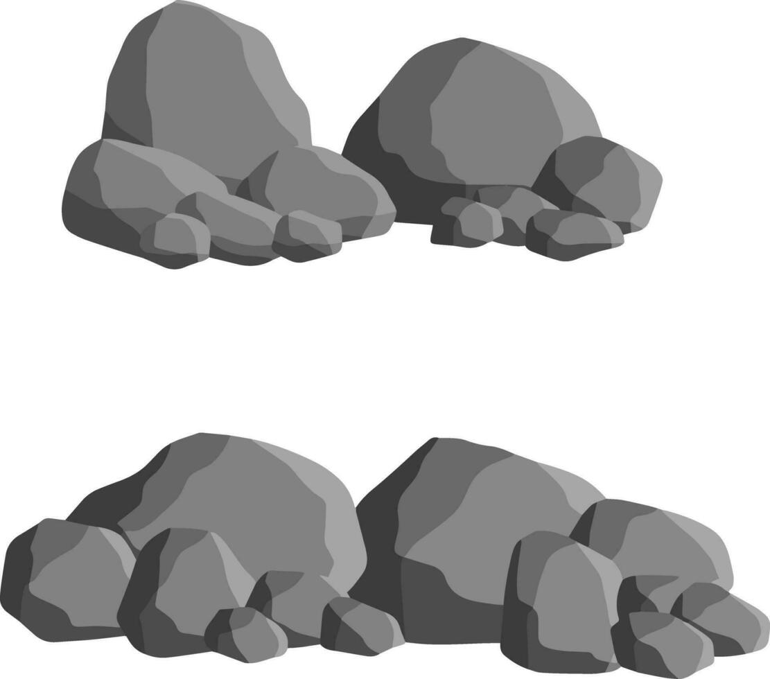 Set of stones. Gray cobblestone. Element of nature and mountains. Items for decoration and background. Flat cartoon vector