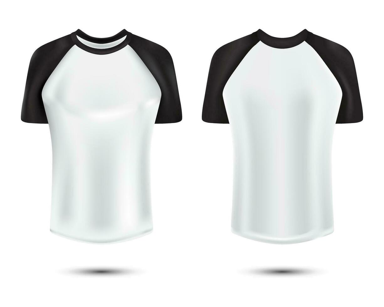 Realistic raglan t-shirt mockup front and back view vector