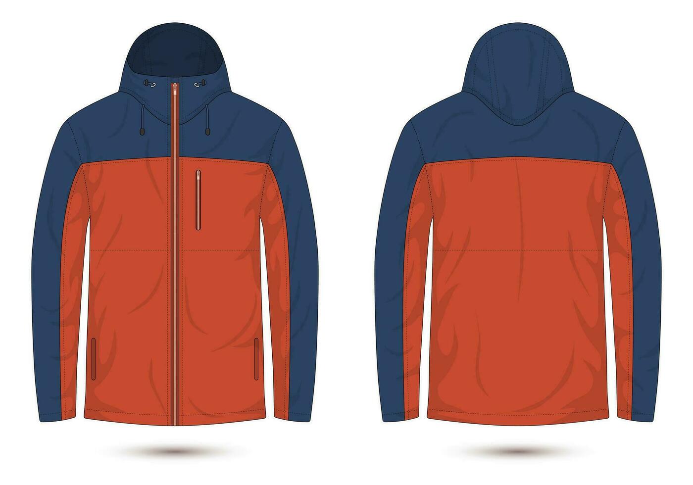 hooded mountain jacket front and back view. vector illustration