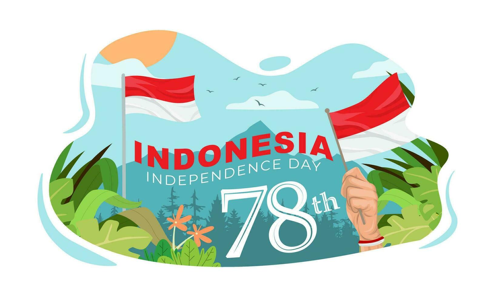 Indonesia independence day greeting flat cartoon design vector