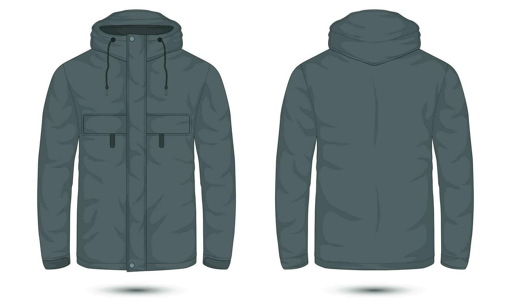 Hooded outdoor jacket template front and back view vector