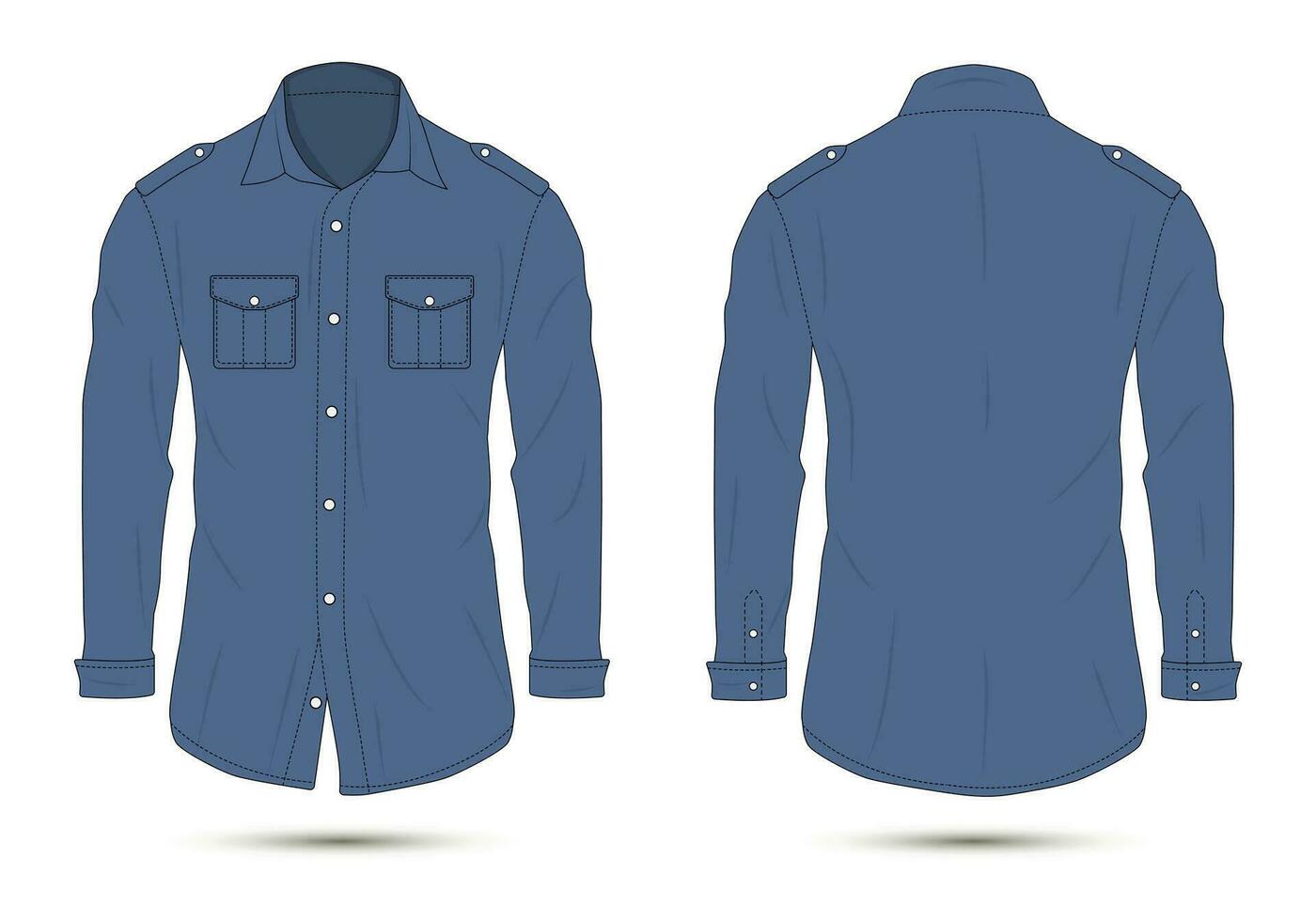 blue button-down formal shirt front and back vector