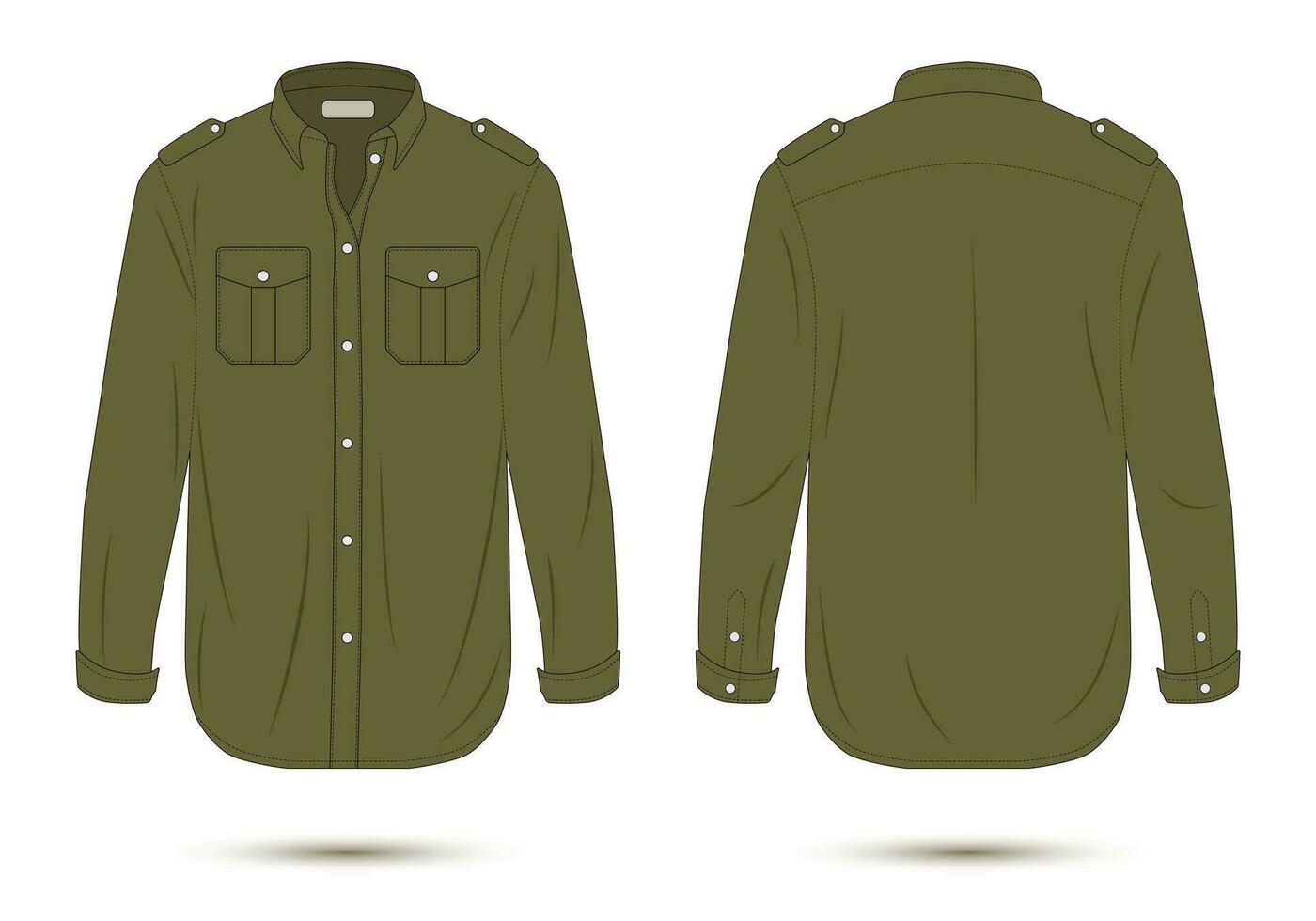 verde largo manga militar camisa Bosquejo frente y espalda ver vector