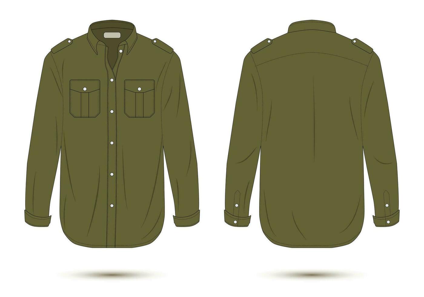Green long sleeve military shirt mockup front and back view vector