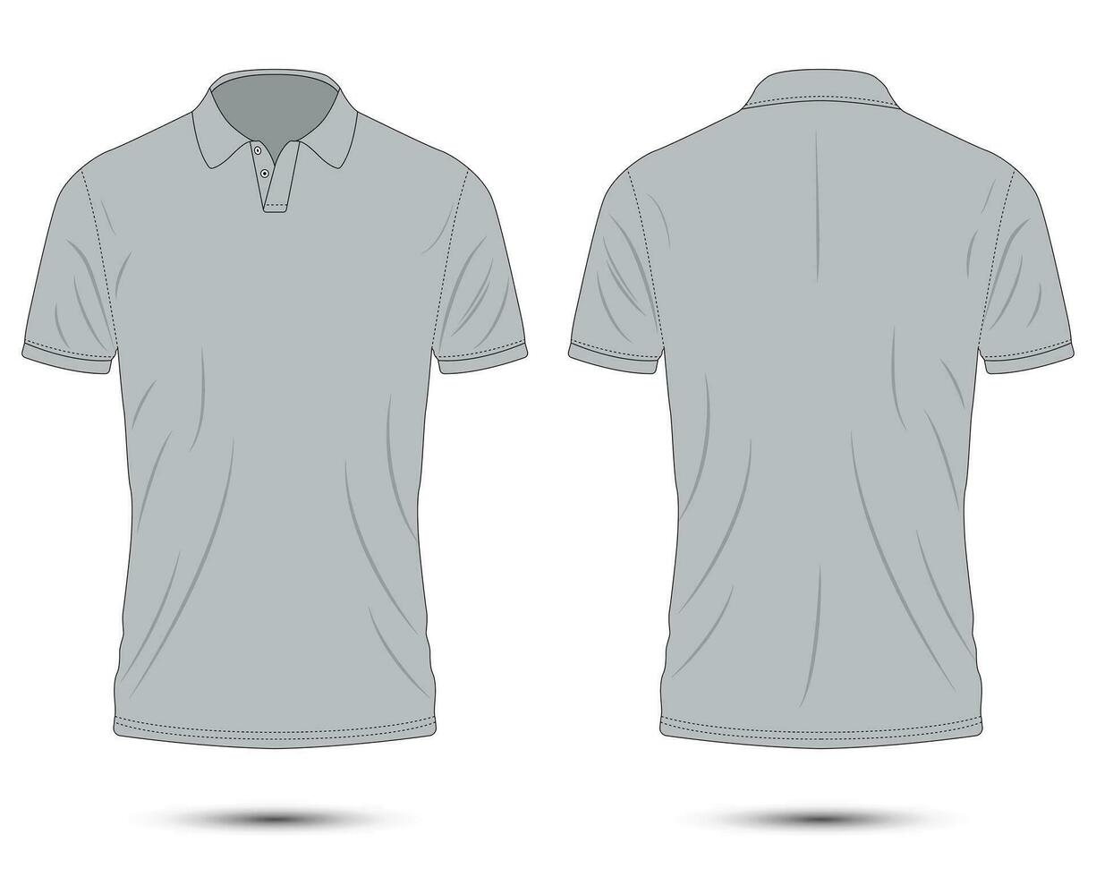 gris corto manga polo camisa Bosquejo frente y espalda ver vector