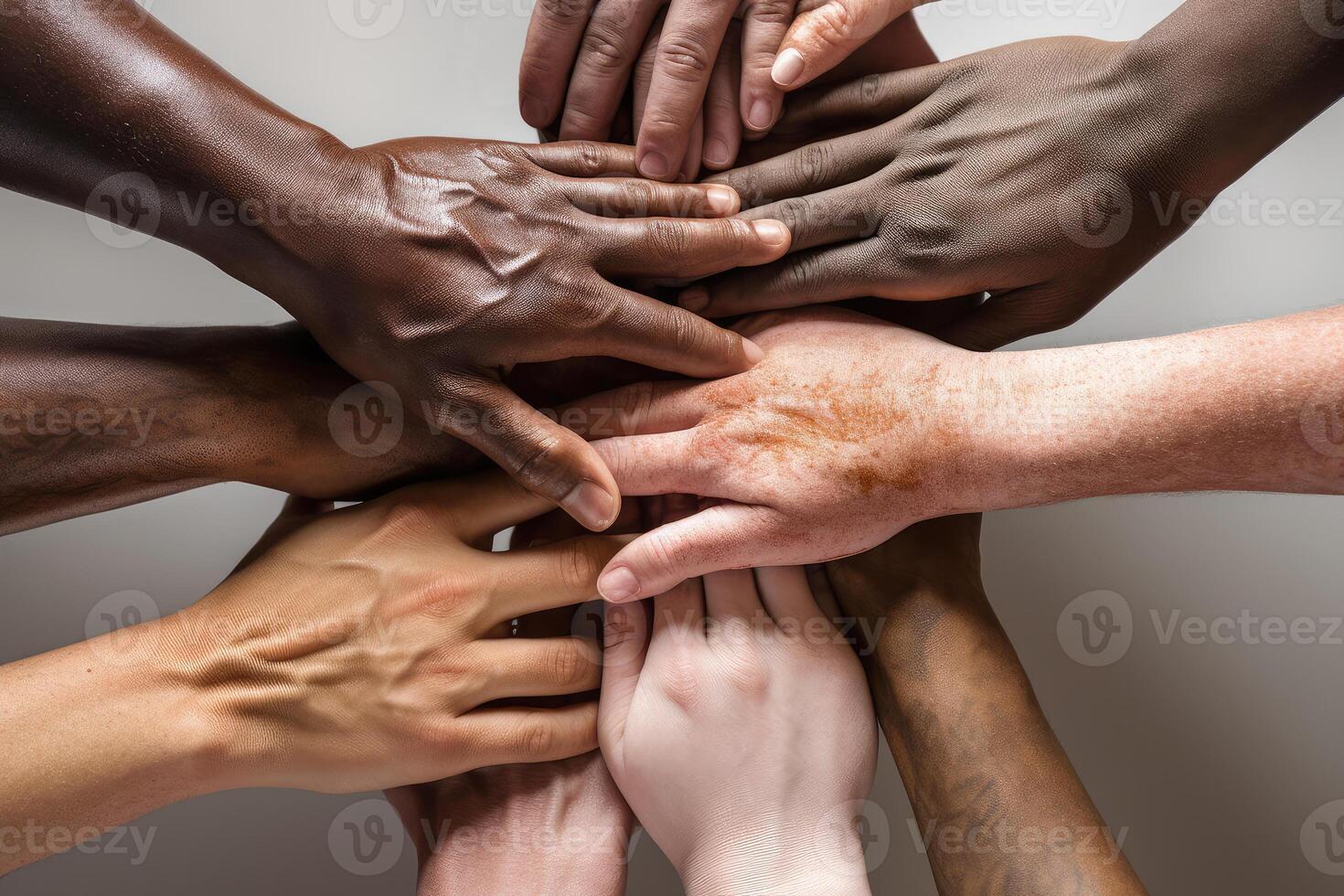 People hold their hands together. Generative AI technology. photo