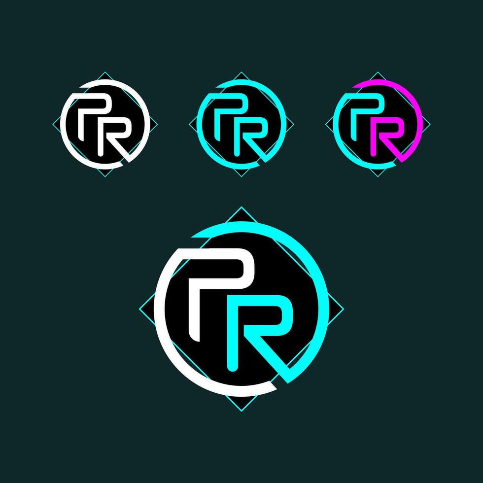 PR trendy letter logo design with circle vector