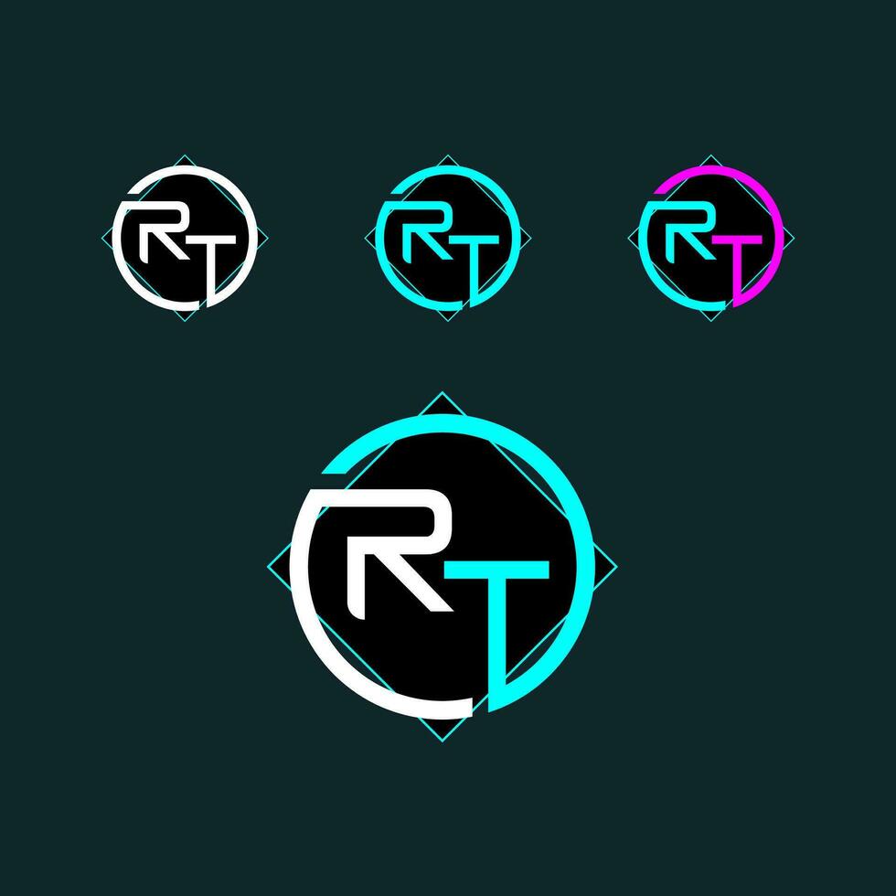 RT trendy letter logo design with circle vector