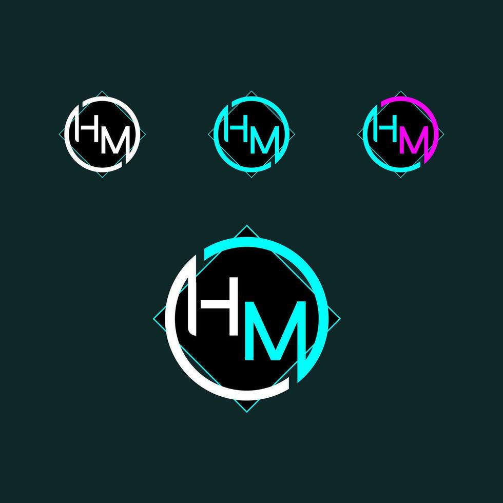 HM trendy letter logo design with circle vector
