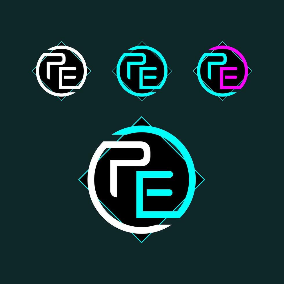 PE trendy letter logo design with circle vector