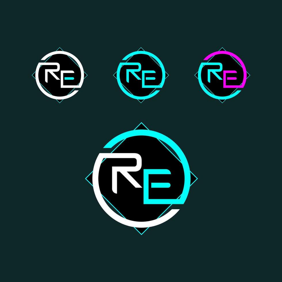 RE trendy letter logo design with circle vector